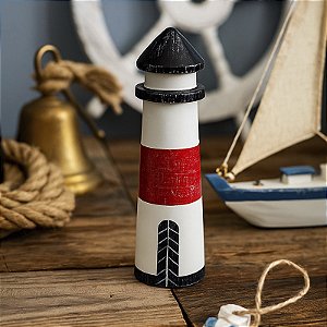 Farol Curto Branco De Madeira