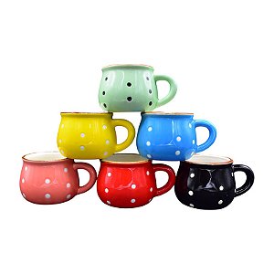 Jg c/6 Canecas Coloridas Com Bolinhas M