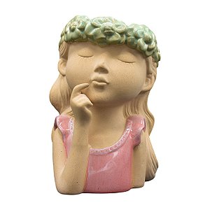 Vaso Menina Olhos Fechado Rosa