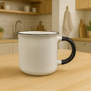 Xícara Cerâmica Branca Cabo Preto