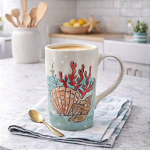 Xícara Cerâmica Branca Com Concha