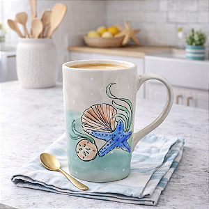 Xícara Cerâmica Branca Com Estrela do Mar