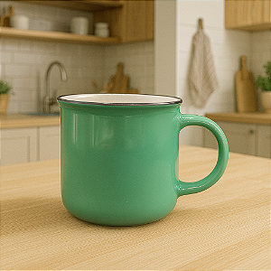 Xícara Cerâmica Verde Com Borda Preta