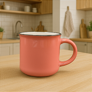 Xícara Cerâmica Com Borda Rosa