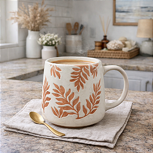 Xícara Cerâmica Flores Rosa