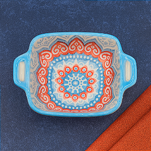 Molheira De Cerâmica Com Alças Vermelho/Azul