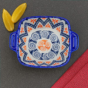 Molheira Cerâmica Redonda Laranja/Azul