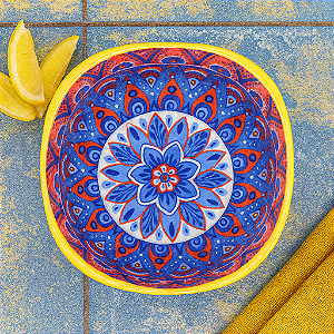 Molheira De Cerâmica Quadrados Azul/Vermelho