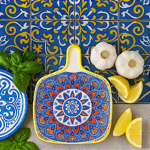 Molheira Cerâmica Amarelo/Azul