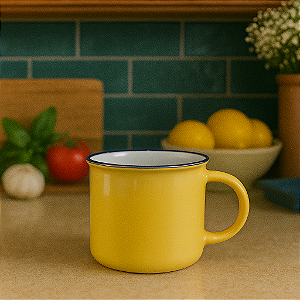 Xícara Cerâmica Com Borda Amarela