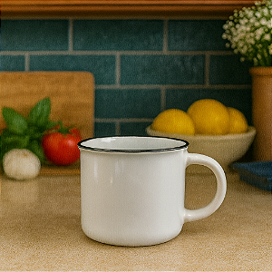 Xícara Cerâmica Com Borda Branca