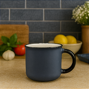 Xícara Cerâmica Com Borda Cinza