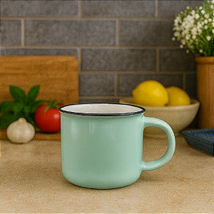 Xícara Cerâmica Com Borda Verde Claro