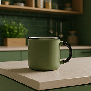 Xícara Cerâmica Verde Escuro Cabo Preto