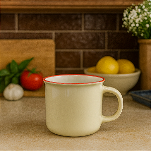 Xícara Cerâmica Com Borda Bege