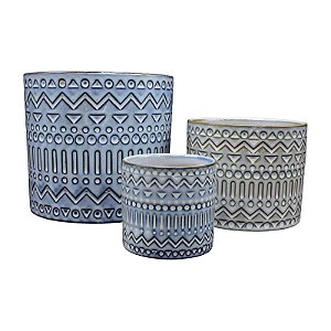 Kit De Vaso Cerâmica 3Pcs Azul Formas