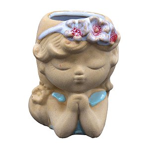 Vaso Menininhas Olhos Fechados Azul/Branco