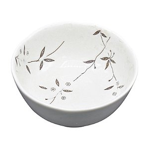 Tigela De Ceramica Com Flores  Branca