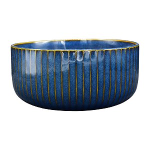 Tigela Azul Detalhes Em Linhas Verticais G