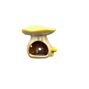 Cogumelo Em Ceramica Amarelo/Bege