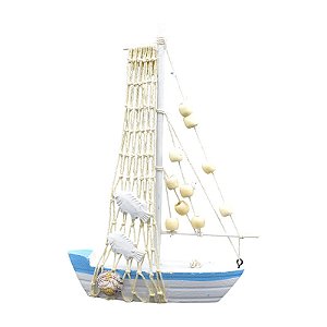 Barco Com Rede E Contas De Madeira