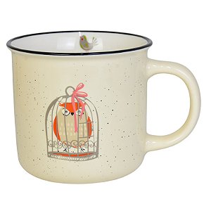 Caneca Branca De Coruja Laranja na Gaiola