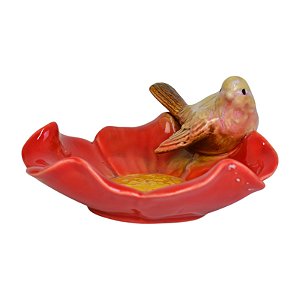 Porta Objetos Flores Com Passaros Vermelha