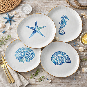 Jogo 4pçs Pratos Estampa Azul