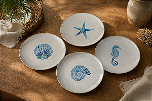 Jogo Pratos Estampa Azul 4pçs