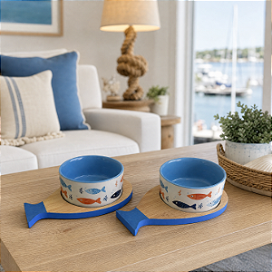 Jogo de 2 Bowls Náuticos com Base Peixe Azul