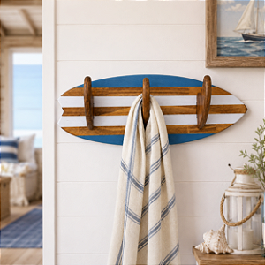 Cabideiro Prancha de Surf com 3 Quilhas – Azul e Branco