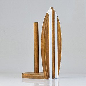 Porta Papel Toalha de Madeira com Prancha de Surf Decorativa