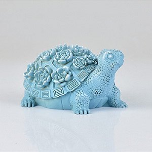 Enfeite Decorativo Tartaruga Azul com Flores em Relevo
