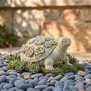 Enfeite Decorativo Tartaruga Bege com Flores em Relevo