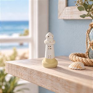 ENFEITE FAROL PEQUENO BRANCO E BEGE