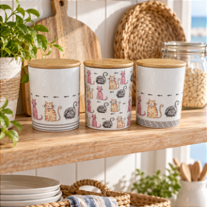Conjunto com 3 Potes Decorativos Gatinhos