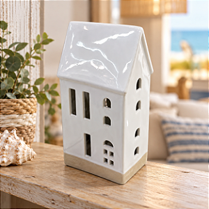 Casinha Decorativa de Cerâmica Branca