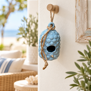 Casinha de Pássaro Decorativa com Conchas