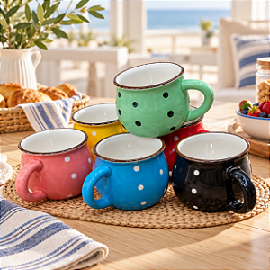 Conjunto com 6 Canecas Coloridas com Poás