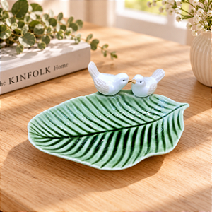 Enfeite Decorativo Folha com Pássaros