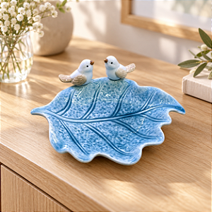 Enfeite Decorativo Folha Azul com Pássaros