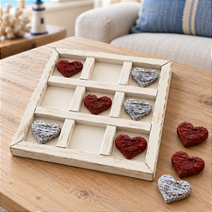 Jogo da Velha Decorativo Corações – Branco e Vermelho