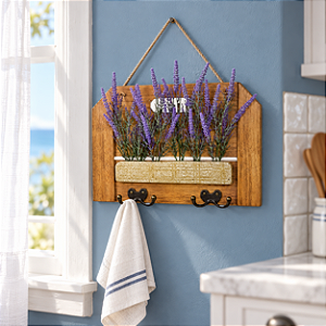 Cabideiro Decorativo Jardim de Lavandas com Ganchos Duplos