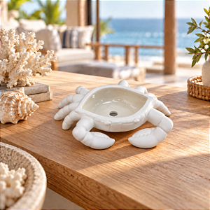 Cachepô Decorativo Caranguejo Branco