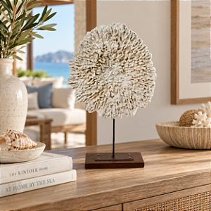 Pedestal Decorativo Coral Branco com Base Marrom