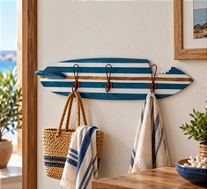 Cabideiro Decorativo Prancha Listrada Azul