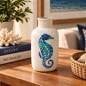 Vaso de Cerâmica Estampado com Cavalo Marinho