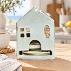 Porta-Sachês Casinha em Cerâmica – Capacidade para 10 Sachês