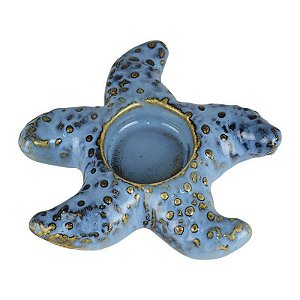 Porta Velas Estrela Azul em Cerâmica
