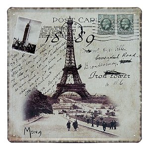 Placa Decorativa em Metal Cartão Postal Paris